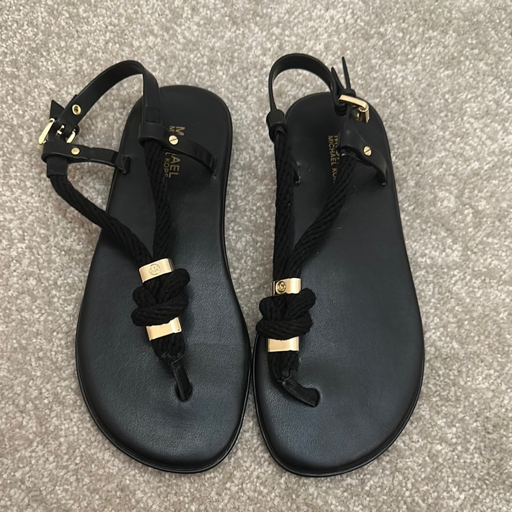Michael Kors Black Sandals with Gold Details